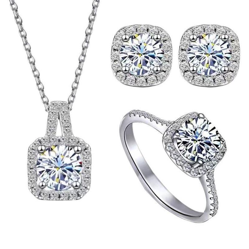 3pcs Suit Necklaces Simulated Flash Mosang Diamond Earring Women s Pendant Ornaments Perfect Gift for Valentine s Day