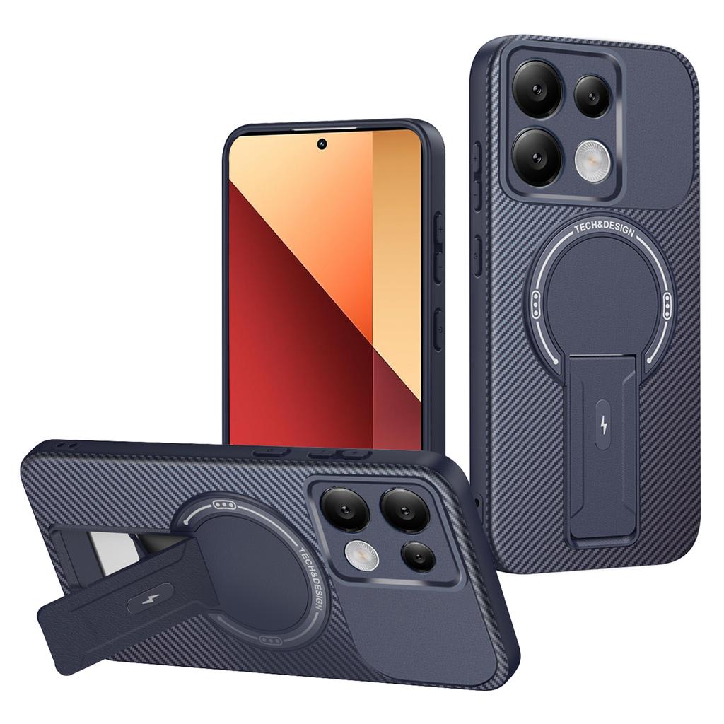 Phone Case For Xiaomi Redmi Note 14S 4G/Note 13 Pro 4G/Poco M6 Pro 4G Carbon Fiber Texture PC+TPU Cover with Kickstand