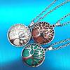 Multi-Color Hollow Natural Stone Pendant Item Round Alloy Tree Of Life Necklace Elegant And Fashionable