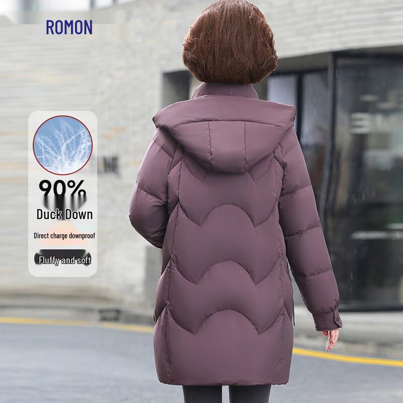 ROMON Women's Hooded Mid-Length 90% Duck Down Winter Coat