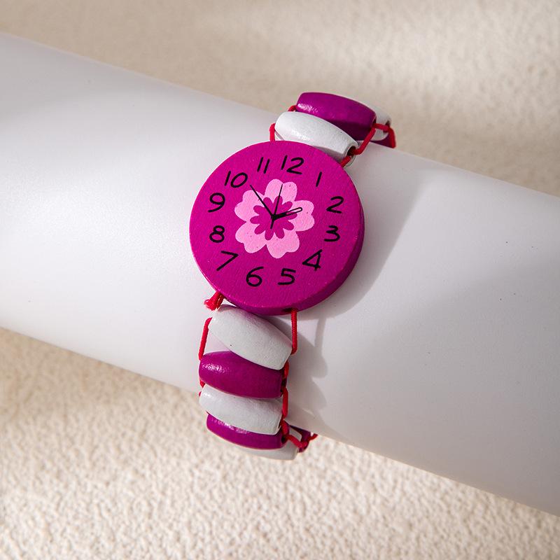 Cute Cartoon Children'S Colorful Bracelet Wood Watch Shape Bracelet Wood Painted Flower Bracelet