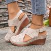 Damen Hollow Out Peep-Toe Sandalen - Verstellbarer Riemen Plateau Wedge mit Klettverschluss, Modische Freizeit-Sandalen