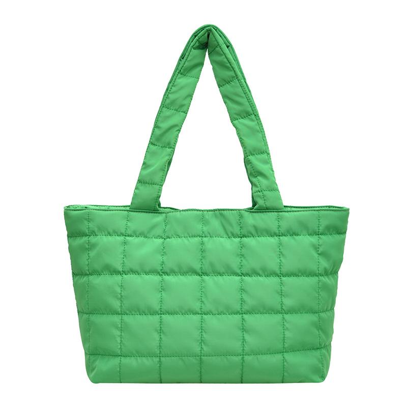 

Embroidery thread, square plaid cotton clothing bag, largecapacity bag, women s new padded underarm bag, shoulder tote bag. зелений
