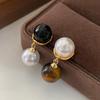Cercei asimetrici tip picătură cu ochi de tigru și perle - Stil antic versatil