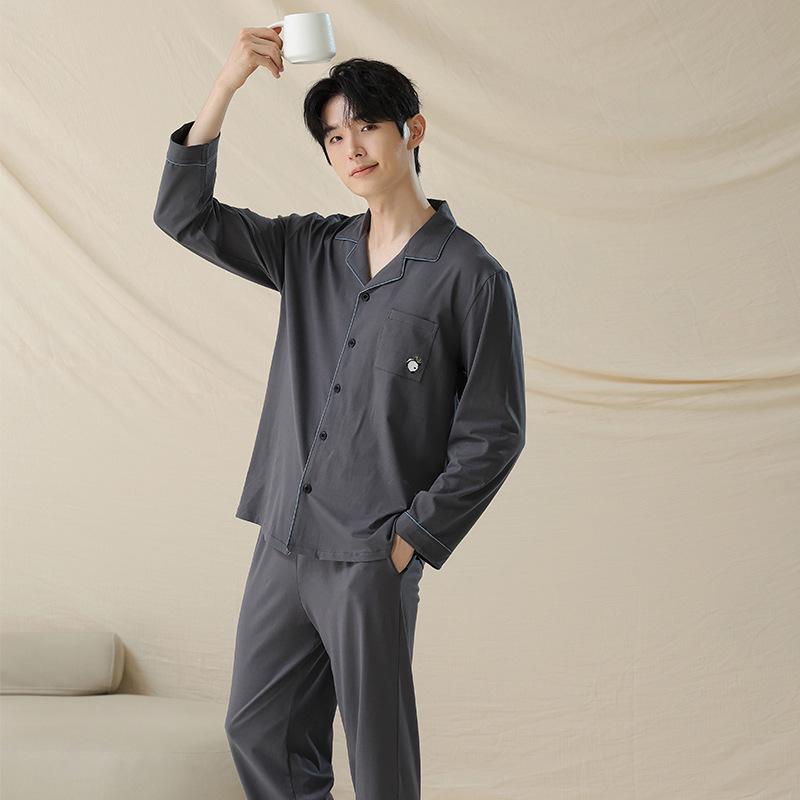 

«Пижамный комплект «Панда» из антибактериального эластичного хлопка – мужской и женский осенний кардиган, повседневная домашняя одежда» XL