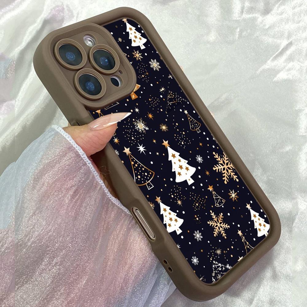 

JT578 Winter Christmas Trees Snowflakes for iPhone 17 16 15 14 Pro Max Samsung S26 S25 Ultra A17 A07 A56 A16 A15 Xiaomi 15T Redmi 15c 14C Soft Case Redmi 15C 4G/5G(171.6) коричневий