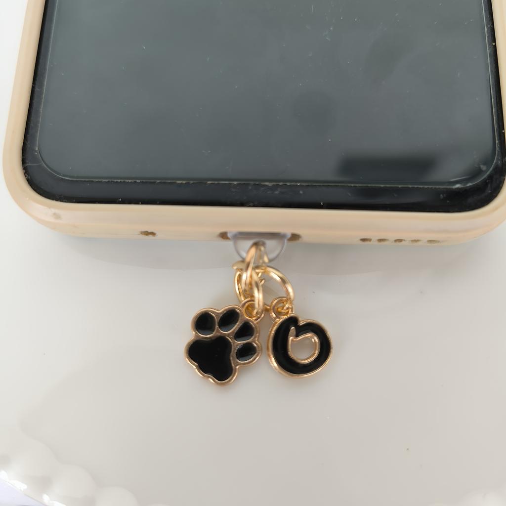 1 Black Cat Paw Animal-shaped Phone Dust Plug with Letters, Suitable for IPhone/Type-C Interface Dust Plugs, DIY Phone Decoration and Protection
