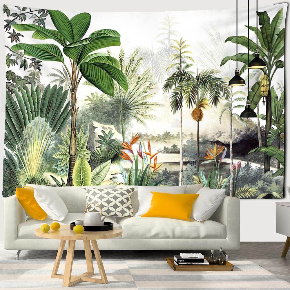 Customizable Palm Tree Tapestry Wall Hanging Tropical Leaves Floral Pattern Wall Beach Mat Animal Background Rug Tapestry