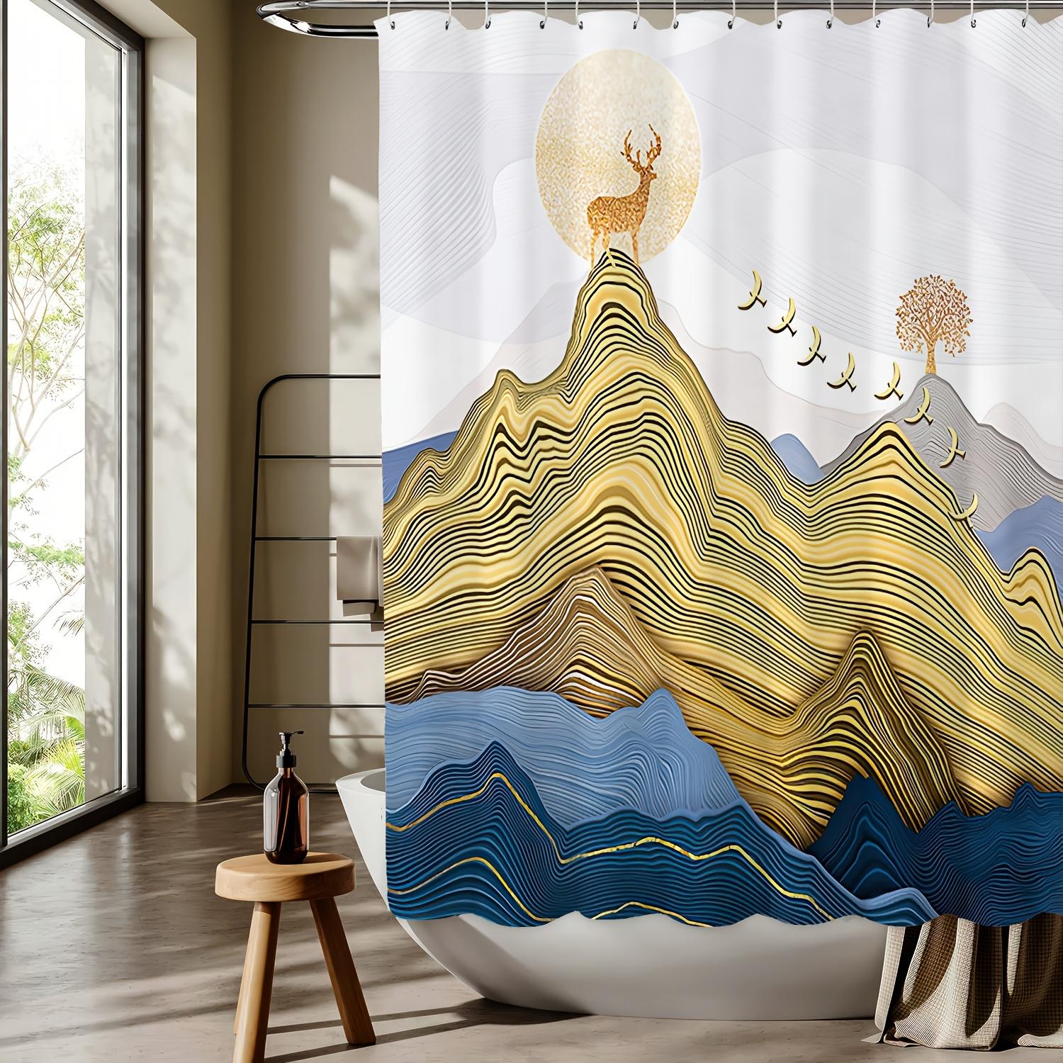 

Mountain Deer Art Light Luxury Shower Curtain – Digital Print, Reversible Polyester with Hooks for All-Season Bathroom Decor W90xH180cm