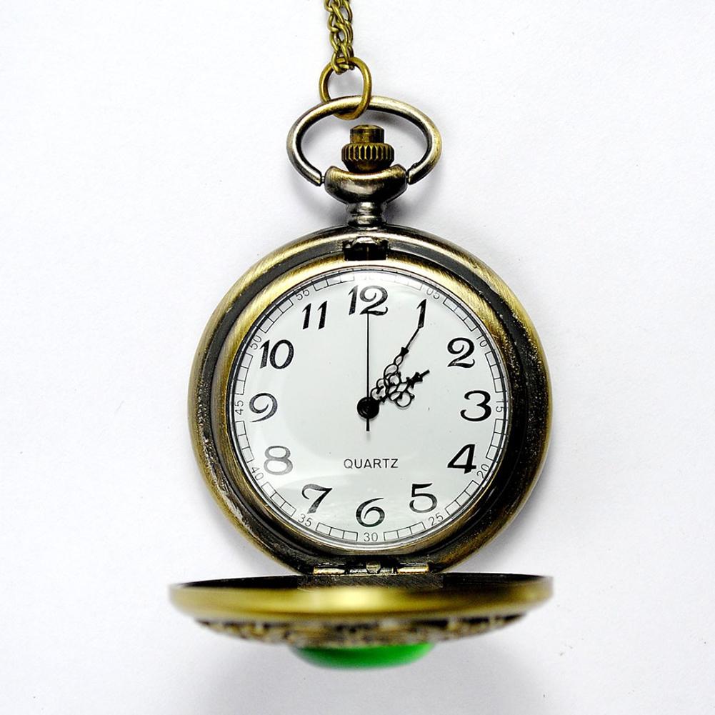 Vintage Emerald Stone Pocket Watch Gothic Fashion Retro Green Opal Pocket Watch