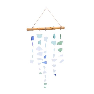 Sea Glass and Wood Chime Handcrafted Outdoor Wind Chime Decoration for Outside Patio Home Garden