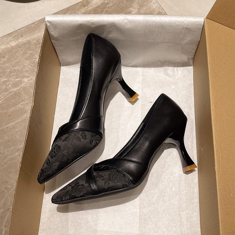 

Модные элегантные туфли-лодочки на среднем каблуке, женские туфли, модные сандалии с острым носком и неглубоким вырезом, летние классические туфли-лодочки, новый бренд 2025, вечерние сандалии для женщин 39 чёрный