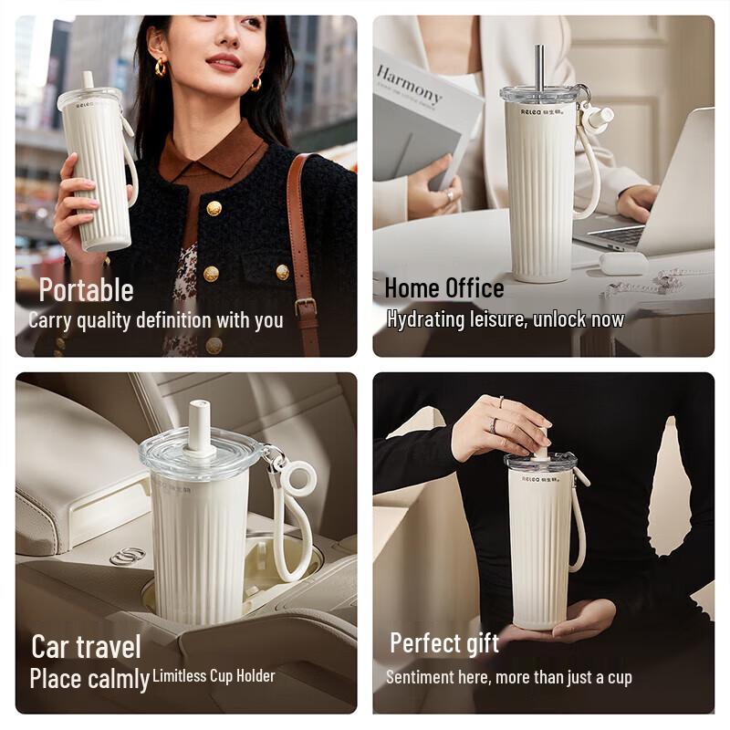 RELEA Ceramic Lined Straw Vacuum Mug