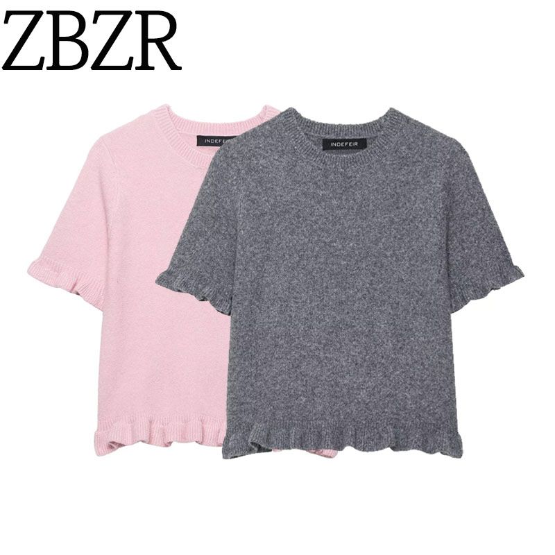 Zbzr Autumn New Women clothes Western Style Fashion Slim fit Short Short sleeve Laminated Decoration Knit 2756130