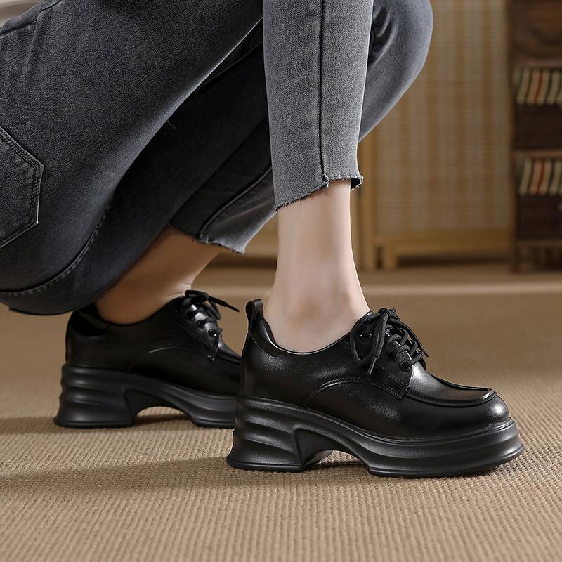 Small leather shoes lace-up women's new inner height-increasing women's shoes 3233 single shoes muffin shoes thick sole