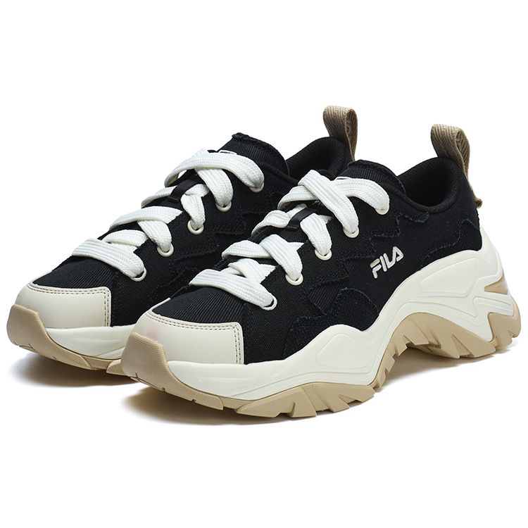 Fila Sofia Canvas Fishbone Shoes Thick Sole Wear-Resistant Height Increasing Low-Top Canvas Shoes Women Sneaker Black White F12W321304FBV