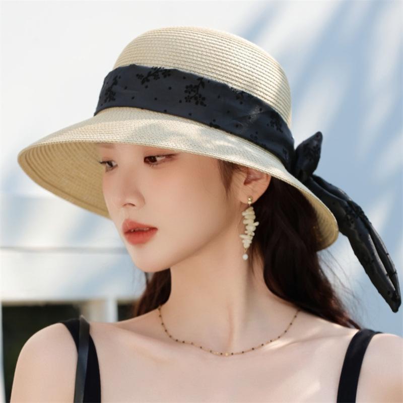 Fashion Lady Streamer Straw Hat Sun Protection Big Brim Hat Travel Lady Sun Hat Outdoor Vacation Beach Hat
