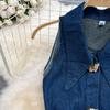 Women's Retro Lapel Hollowed Out Sleeveless Single-breasted A Word Open Cowboy Dress Casual Long Dress