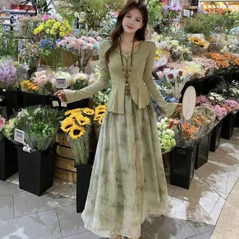 Women's Spring 2024 Floral Sun Protection Cardigan, Camisole & Midi Skirt Set