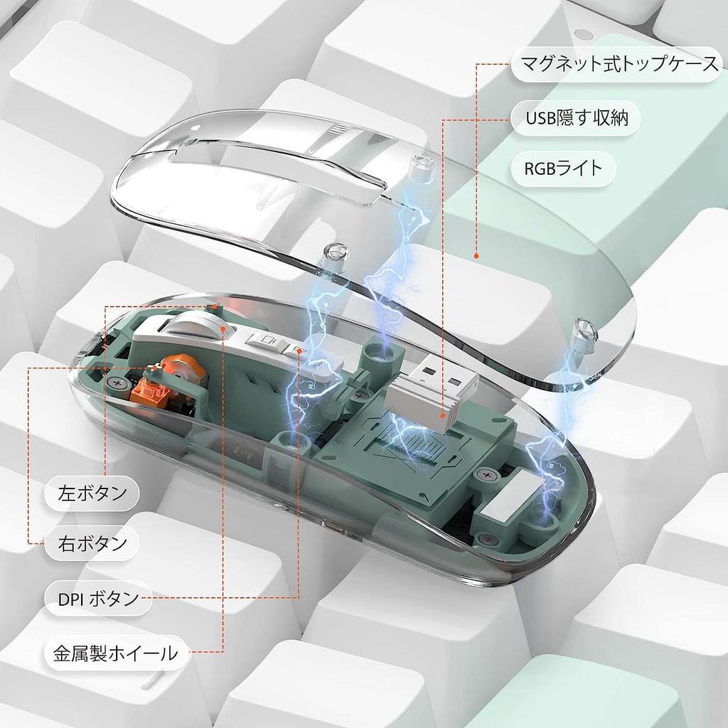 Transparent Mouse, 2.4G USB Wireless, Bluetooth, Quiet, Type-C Charging, 4DPI, 3-Device Connection, Lightweight, Optical, for PC, Notebook,