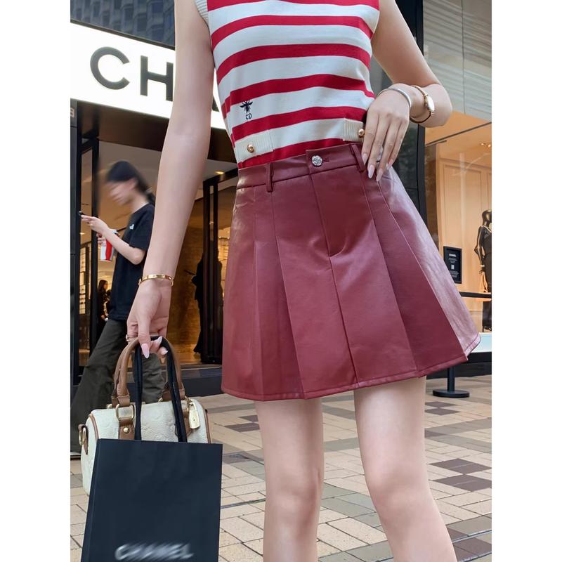 Women s Elegant Red A-Line Pleated Skirt S