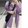 Giacca Camicia da Donna Viola in Cotone a Manica Lunga, Stile Coreano, Vestibilità Larga, per Primavera e Autunno
