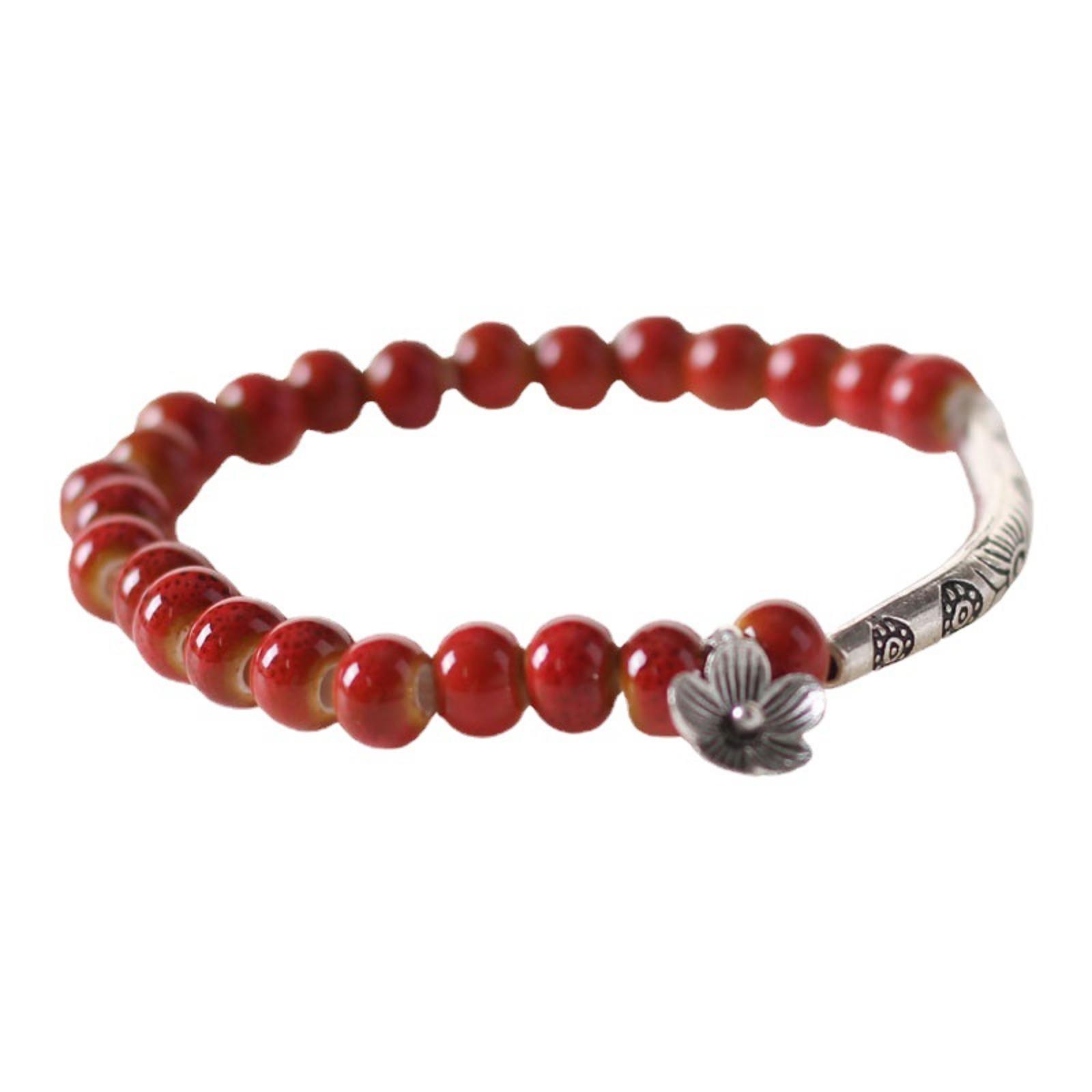 

Этнический стиль Керамический браслет Ювелирные изделия Цветочная глазурь Браслет из бусин Разноцветный One Size красный