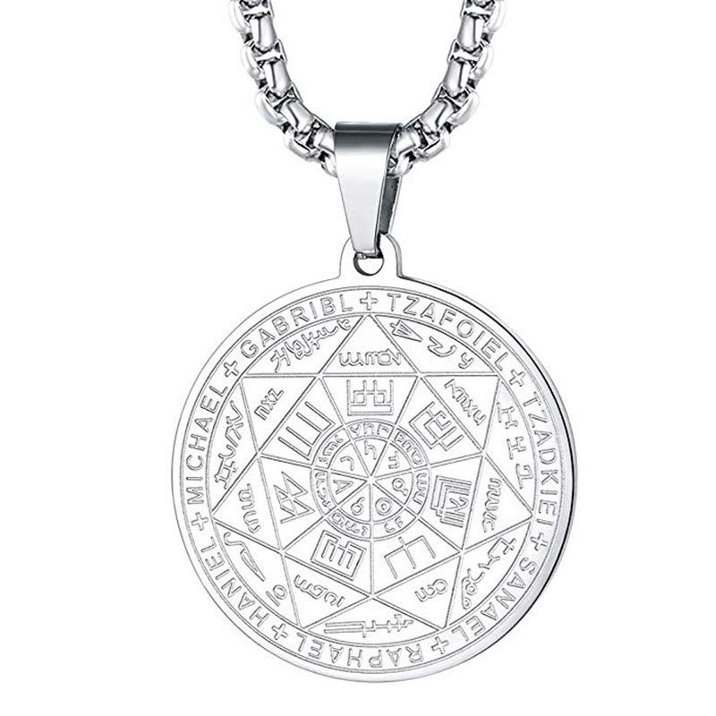 Seven Archangels Amulet Stainless steel Necklaces Men Seal of solomon Talisman Necklace Protection lewelry collar hombre