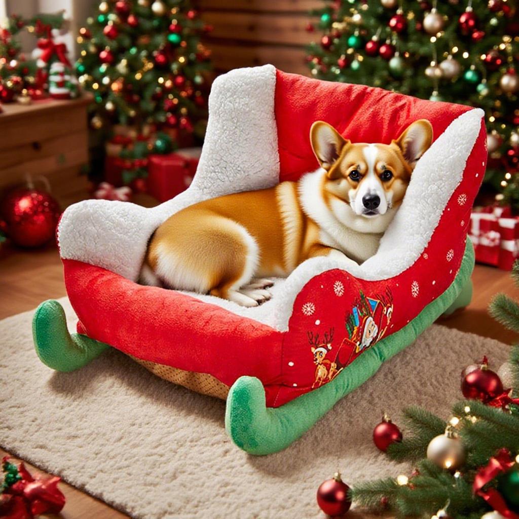 Christmas Themed Pet Doggy Sleeping Bed Christmas Decorations Sled Shaped Dog Bed Santa Pets Bed Festive Plush Cozy Cat Nest
