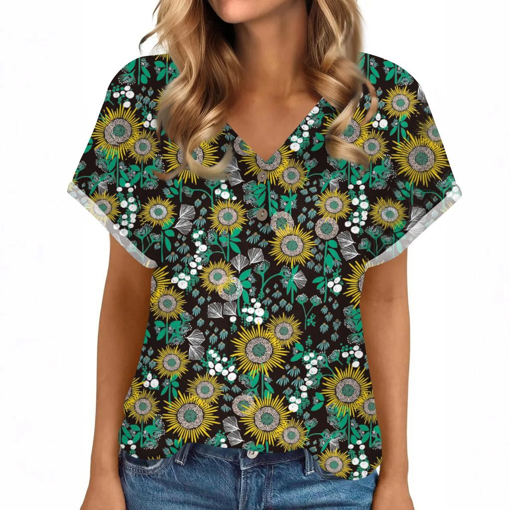 Linen Tops For Women Summer V Neck Short Sleeve Length Sleeve Womens Tops Casual Loose Fit Blouses