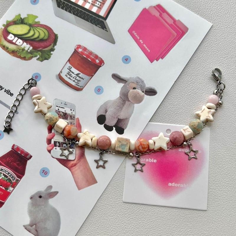 Double Layer Star Bracelet Fashion Aesthetic Charm Bangle Party Jewelry Pentagrams Beaded Bracelet Wristband Gift