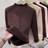 Damen Rollkragenpullover Warmes Samt-Basisshirt Lockeres Oberteil Strickpullover