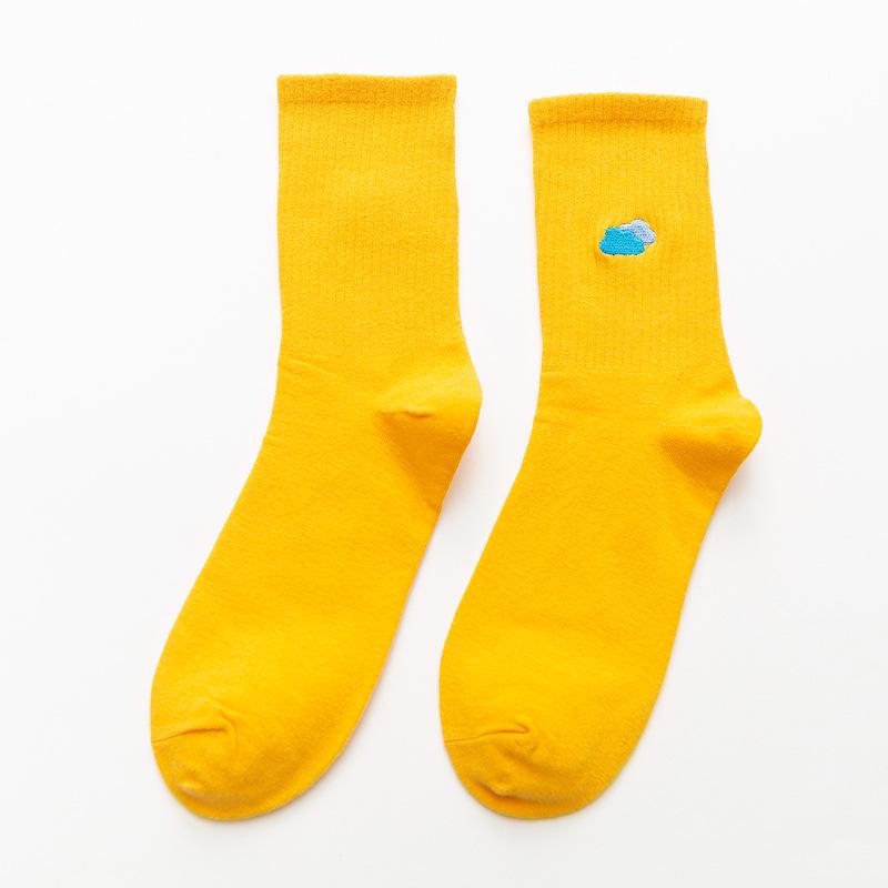 Popular Embroidery Cute Sun Cloud Moon Pattern Candy Color Socks Custom Women Girls Slouch Socks