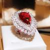 Elegant Generous Pigeon Blood Drops Full Diamond Ring Female  Silver Temperament Red Diamond Ring Party Wedding Birthday Gift