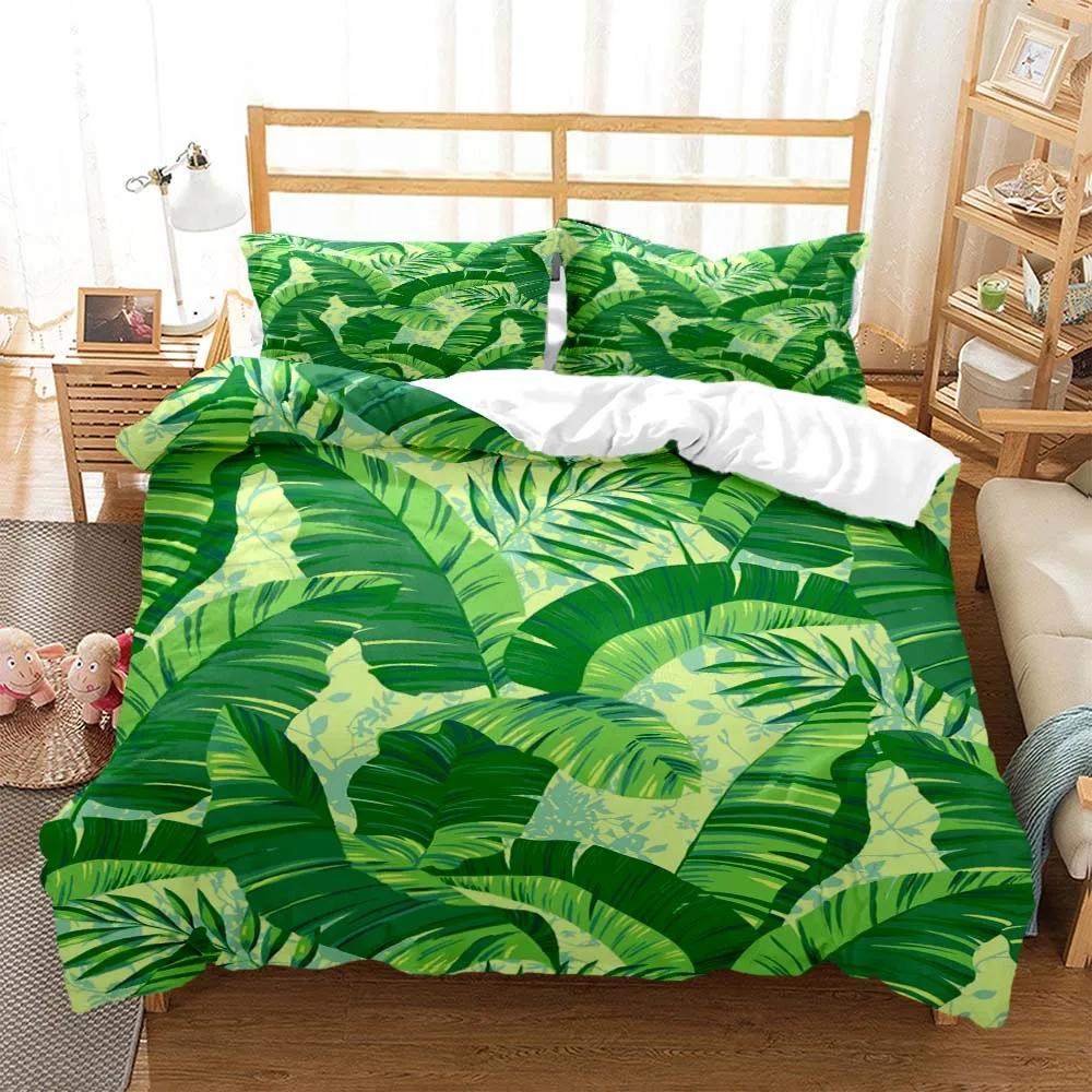 Fresh Green Leaf Minimalist Printed Quilt Cover Pillow Cover Queen Bedding Set Bedding Set Luxury Customized Bedding Set