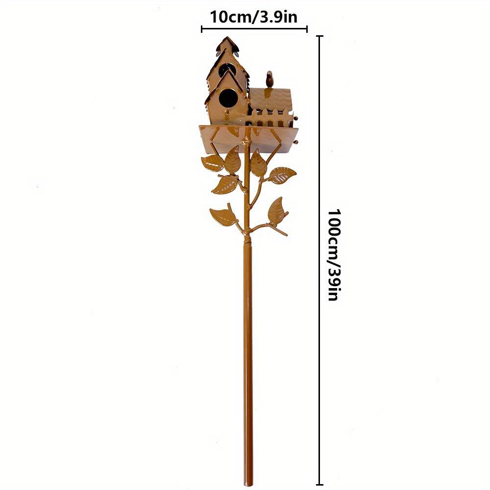 1pc Wrought Iron Art Bird House Shape Outdoor Garden Ground Insert for Outdoor Yard Patio Garden Decoration