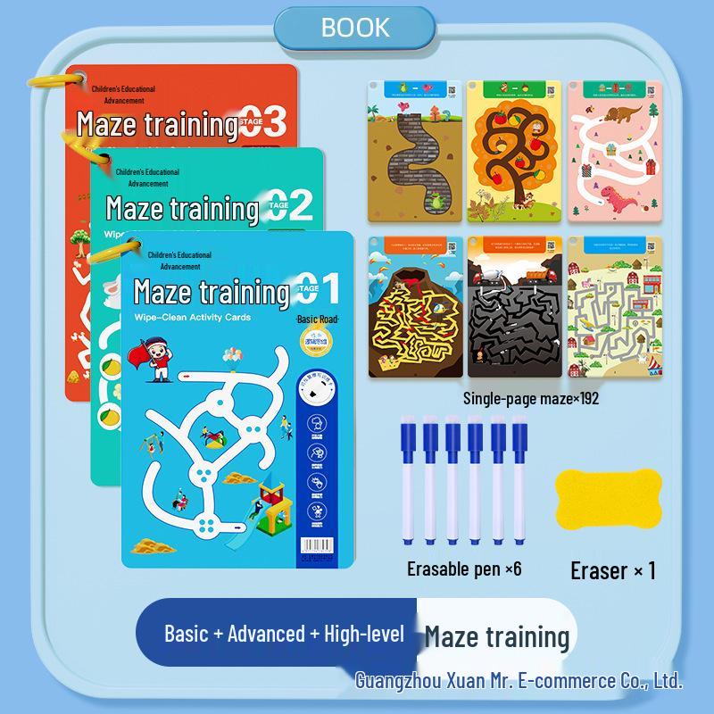 Free Shipping: Children's Maze Training Book - Fun Educational Game for Developing Thinking and Attention Skills In Elementary Students