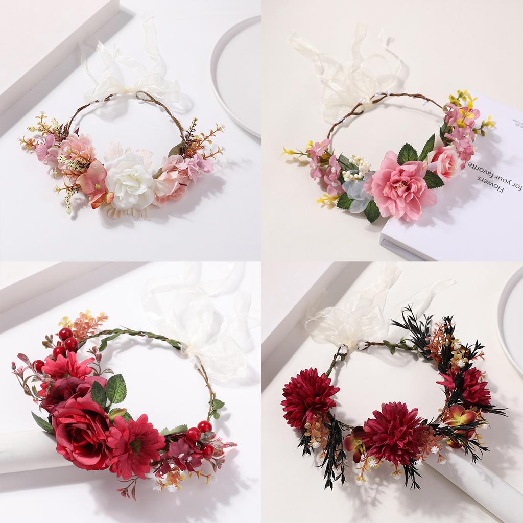 Pink White Flower Wreath Hair Hoop Fairy Aura Headwear Retro Forest Style Flower Wreath Headwear Accessories