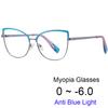 Vision Correction Glasses For Myopia Women 0 To -6 0 Metal Cat Eye Anti Blue Light Trendy Transparent Computer Glasses