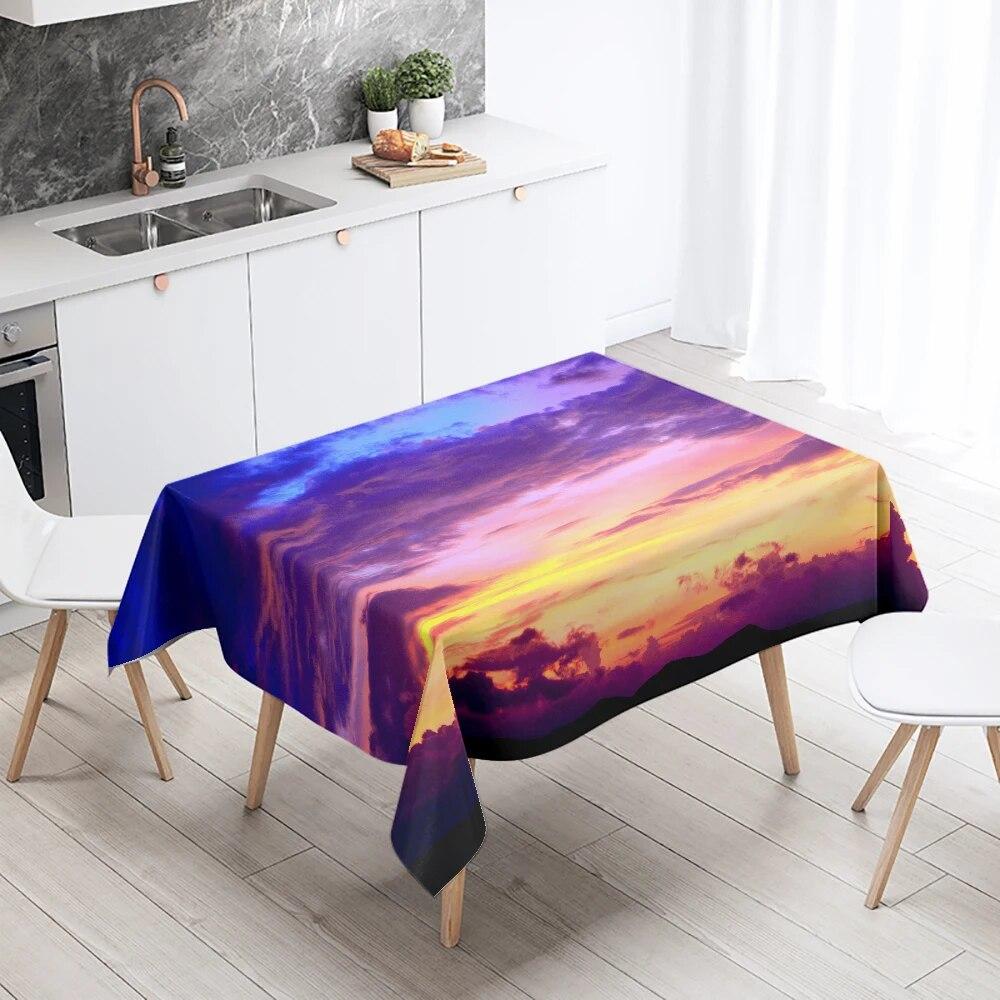 Față de masă imprimată cu floarea-soarelui, peisaj, camping, rezistentă la pete, impermeabilă, masă de bucătărie, decor acasă