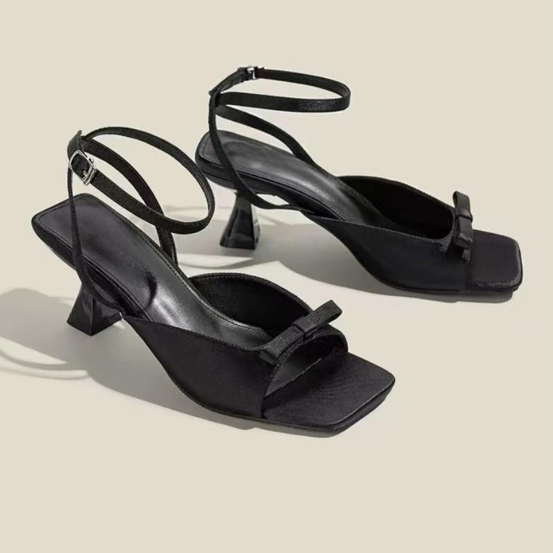 

Fashion Women High Heels Sandals Square Toe Heeled Shoes Sexy Summer Slippers Party 2025 New Designer Brand Woman Pumps Sandalias Mujer 35 чёрный