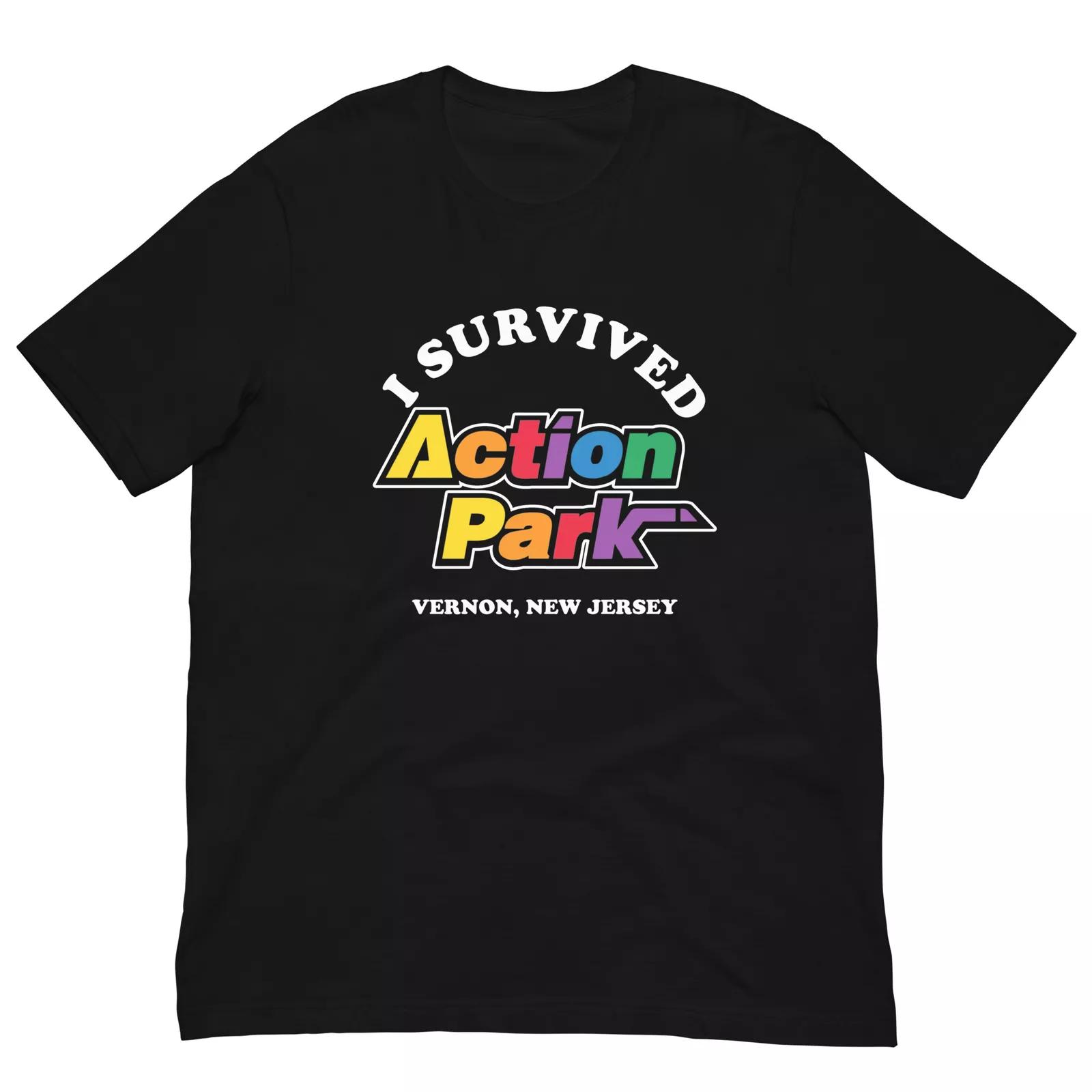 I SURVIVED ACTION PARK Black Graphic Tee Shirt Unisex t-shirt S