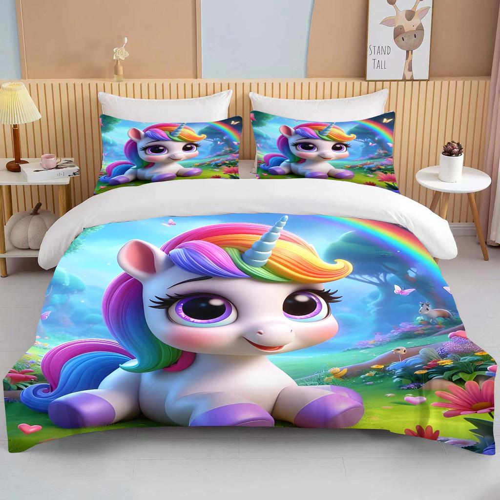 Cute Cartoon Unicorn Print Bedding Set Duvet Cover 1 Duvet Cover 2 Pillowcases Adult And Children Bedding Set Luxury Grils Gift