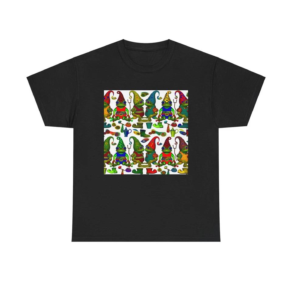 

Unisex Adult T Shirt Frogs Garden Gnomes Surreal Pattern Weird Funny Obscure Tee S