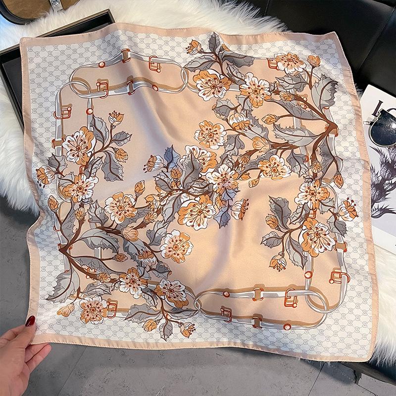 New 71 * 71cm Korean Version Small Square Scarf Women's Silk Scarf Spring and Summer Thin Sunscreen Scarf Neck Protection Bag Headband Versatile