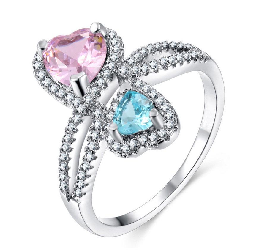 European & American Fashion Rhinestone Crystal Double Heart Ring