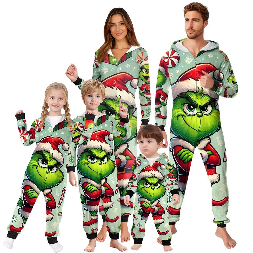 Kids One Piece Hooded Jumpsuit Zipper Front Coverall Pajamas Long Sleeve Full Body Sleepwear for Home Use