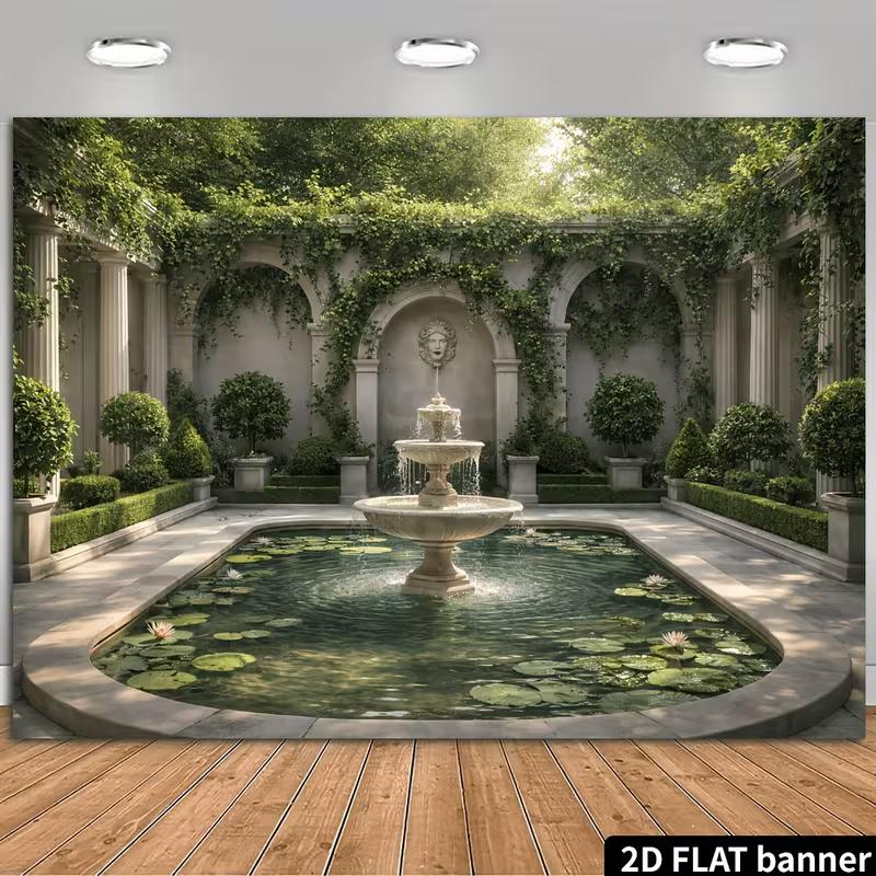 2D European Sculpture Waterside Portrait Photo Backdrop