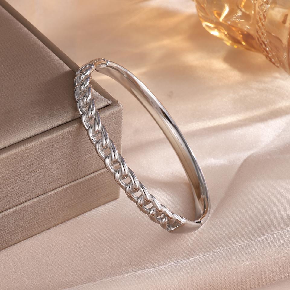 ZAKOL Stainles Steel Classic Circle Chain Design Open Bracelet Bangles for Women Men Statement Party Zircon