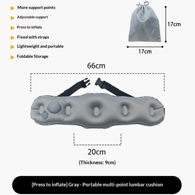 Portable Press Self-Inflating Lumbar Pillow Ergonomic Back Cushion with Storage Bag for Travel Office Car Camping Gifts